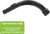 A black vacuum cleaner handle with a green overlay box containing text. Produktbild-Vorschau