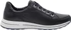 A side view of a black leather sneaker with a white sole and blue laces. Náhľad obrázku produktu