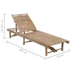 A bamboo lounge chair shown from a diagonal angle against a white background, with dimensions indicated by measurement lines and text. Produktbild-Vorschau