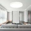 A modern living room with a large round LED ceiling light. Produktbild-Vorschau