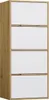 A tall, narrow cabinet with four white doors and a wood-grain frame. Náhled obrázku produktu