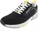 A single black sneaker with white laces and yellow accents is shown against a white background. Voir les images du produit