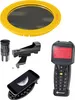 A collage of various telescope accessories, including a solar filter, eyepiece, red dot finder, smartphone adapter, and a GoTo hand controller. Produktbild-Vorschau