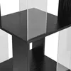 Close-up view of a black wooden shelf with clear dividers. Produktbild-Vorschau