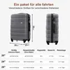 A size chart for luggage with dimensions, capacity, weight, and travel days. Produktbild-Vorschau