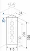 A technical drawing with dimensions of a product, likely an energy column or similar device, shown in a corner setting. Produktbild-Vorschau