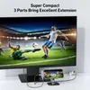 A computer monitor displaying a soccer game, with a smartphone connected to a USB hub, which is also connected to the monitor. Produktbild-Vorschau