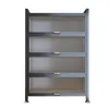 A tall, gray kitchen cabinet with four transparent, ribbed doors and gold handles, presented against a white background. Anteprima dell’immagine prodotto
