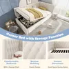 A corner bed with storage is shown in a child's room, with a blanket and pillows on the bed and toys in the storage compartment. Náhled obrázku produktu