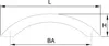 A diagram showing measurements for a curved handle. Produktbild-Vorschau