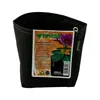 A black fabric grow pot with a label showing a flower and text. Produktbild-Vorschau