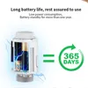 A diagram showing a battery-powered device and its long battery life. Produktbild-Vorschau