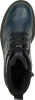 A top-down view of a single blue boot with black laces and black fur lining. Voir les images du produit