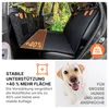 A dog car seat cover is shown installed in the back seat of a car, with a close-up of a dog in the lower right corner. Produktbild-Vorschau
