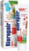 A box and tube of Biorepair Oral Care Kids toothpaste with strawberry flavor. Produktbild-Vorschau