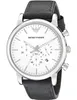 A close-up studio shot of an Emporio Armani watch with a white face and black leather strap. Produktbild-Vorschau