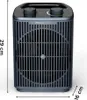 A dark gray Rowenta electric fan heater is shown against a white background, with dimensions indicated by lines and text. Anteprima dell’immagine prodotto