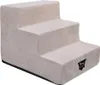 A beige, three-step pet stair with a plush cover is shown against a white background. Produktbild-Vorschau