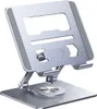 A silver, adjustable, and rotatable tablet stand is shown against a white background. Produktbild-Vorschau