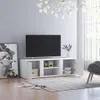 A white TV stand with a television on top, in a living room setting. Produktbild-Vorschau