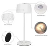 A white LED table lamp with various features highlighted by callouts and close-up views. Produktbild-Vorschau