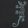 A stylized outline of a gecko on a black background. Produktbild-Vorschau
