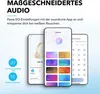 Screenshots of a mobile app showing audio settings and headphone information. Produktbild-Vorschau