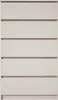 A front view of a light gray, five-drawer dresser against a white background. Voir les images du produit