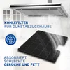 A kitchen with a range hood and a charcoal filter. Produktbild-Vorschau