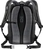 The back view of a black Deuter backpack with gray mesh padding on the straps and back panel. Produktbild-Vorschau
