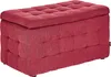 A red upholstered storage ottoman is shown from a slightly elevated side angle against a white background. Náhled obrázku produktu