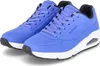 A pair of blue Skechers sneakers on a white background. Voir les images du produit