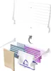 A wall-mounted drying rack shown in two states: folded and unfolded with laundry. Produktbild-Vorschau