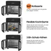 Three different configurations of a kitchen appliance are shown side-by-side with descriptive text highlighting features. Produktbild-Vorschau