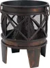 A bronze and black outdoor fire pit with a decorative lattice design and a log insert. Produktbild-Vorschau