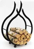 A black metal firewood rack shaped like flames, filled with logs, against a white background. Produktbild-Vorschau