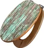 A toilet seat with a weathered wood design. Produktbild-Vorschau