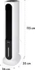 A white and black tower fan with dimensions indicated by dotted lines and text. Produktbild-Vorschau