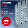 Marketing image for outdoor LED lights, highlighting weather resistance and features. Produktbild-Vorschau