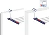Two images showing how to attach a drying rack to a door or frame, illustrating different widths. Produktbild-Vorschau