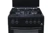 A black gas stove with its lid open, showing the burners and control panel. Produktbild-Vorschau