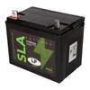 A black battery with a green lightning bolt logo and product information on a white background. Anteprima dell’immagine prodotto