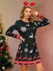 Damenkleid mit Rentier A-Linie Lang Weihnachtlich Bequem Produktbild-Vorschau 4