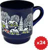 A dark blue mug with a winter village scene printed on it, set against a white background. A red circular overlay with 'x24' is in the bottom right corner. Náhled obrázku produktu