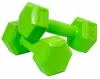 Two green dumbbells are placed on a white background. Produktbild-Vorschau
