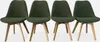 Four green chairs with wooden legs are arranged in a row against a light gray background. Produktbild-Vorschau