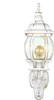 A white and gold outdoor wall lantern with a glass globe and a visible light bulb. Produktbild-Vorschau