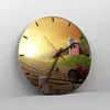 Wanduhr - Rund - Glasuhr - Morgen Bauernhof Feld Plantage - Produktbild-Vorschau 4