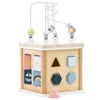 A wooden activity cube for toddlers with various shapes and bead maze. Produktbild-Vorschau