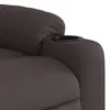 Close-up of a dark brown fabric recliner chair with a built-in cup holder. Voir les images du produit
